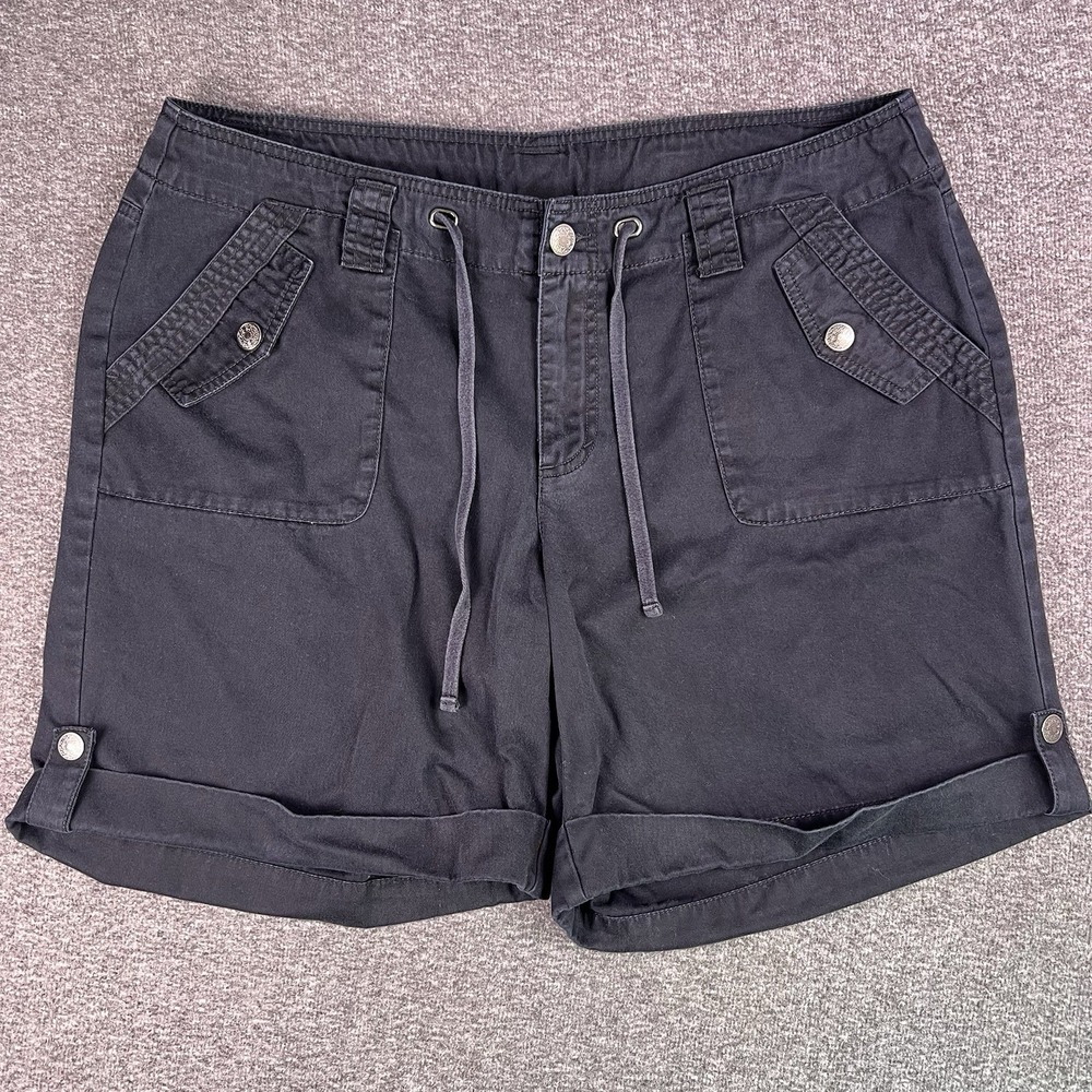 Venezia Cargo Shorts Women 18 Black Utility Casual Cuffed Drawstring Pocket 38x7 - Picture 7 of 11